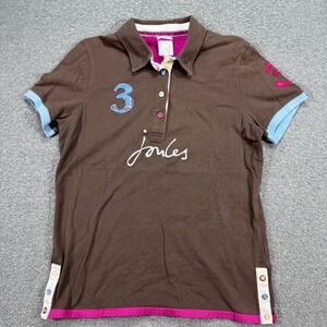 Joules Polo Shirt Women's 14 Brown Short Sleeve Embroidered #3 Sportswear Preppy